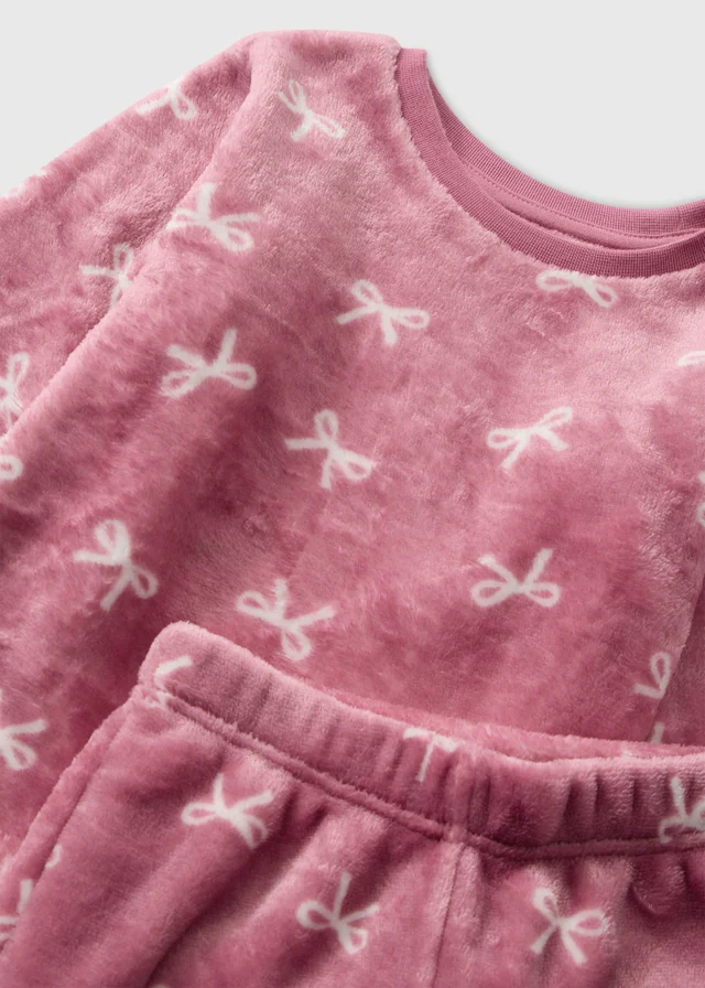 Girls’ Pink Bow Print Fleece Pyjama Set (1-13yrs)