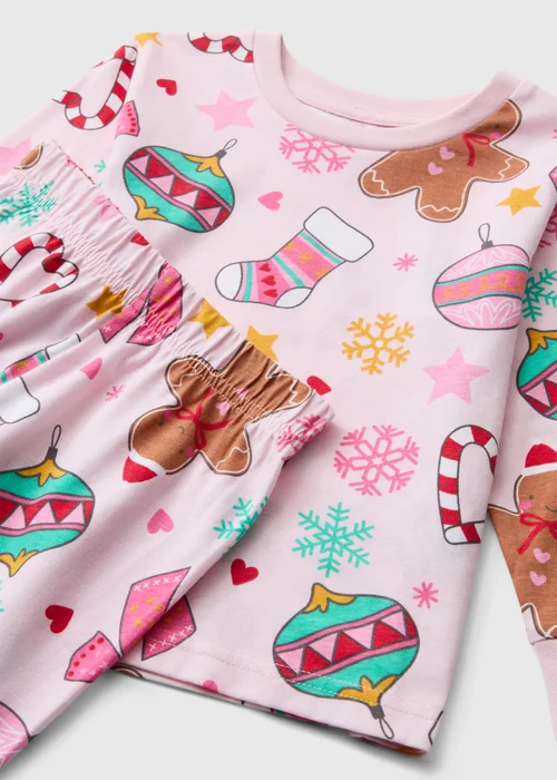Girls Pink Christmas Bauble Print Pyjama Set (1-13yrs) - 1-1.5 Yrs Image 2