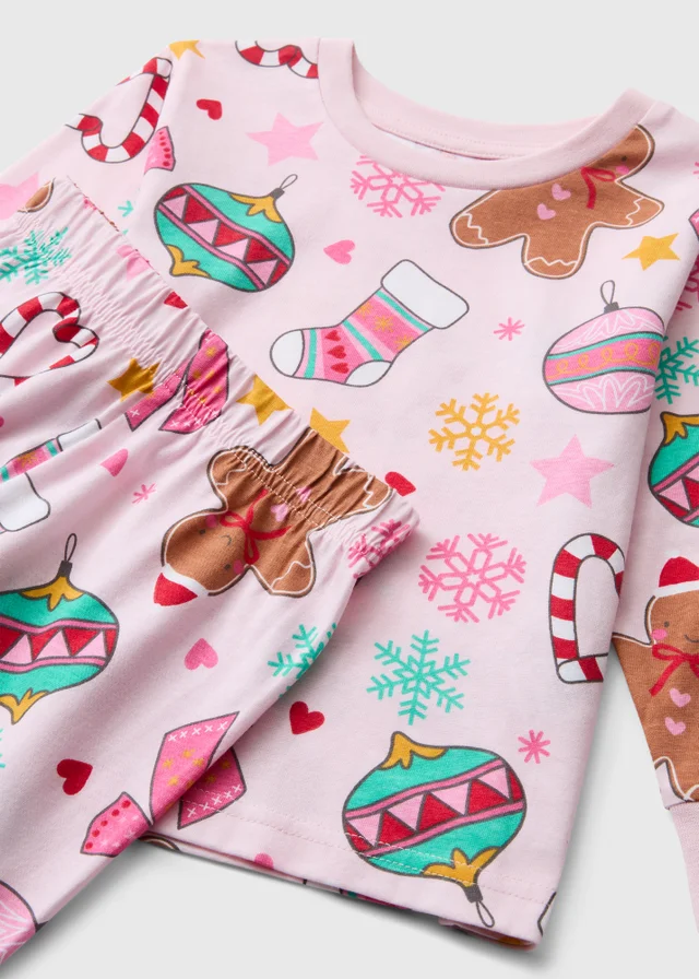 Girls Pink Bauble Print Christmas Pyjamas (1-13yrs)