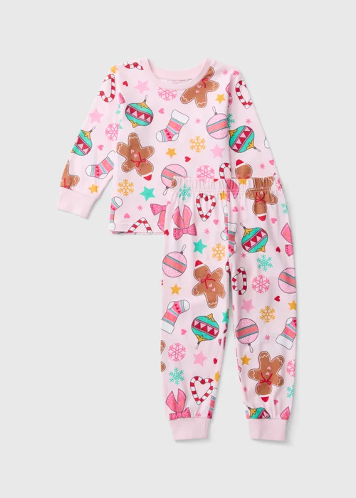 Girls Pink Christmas Bauble Print Pyjama Set (1-13yrs) - 1-1.5 Yrs Image 1