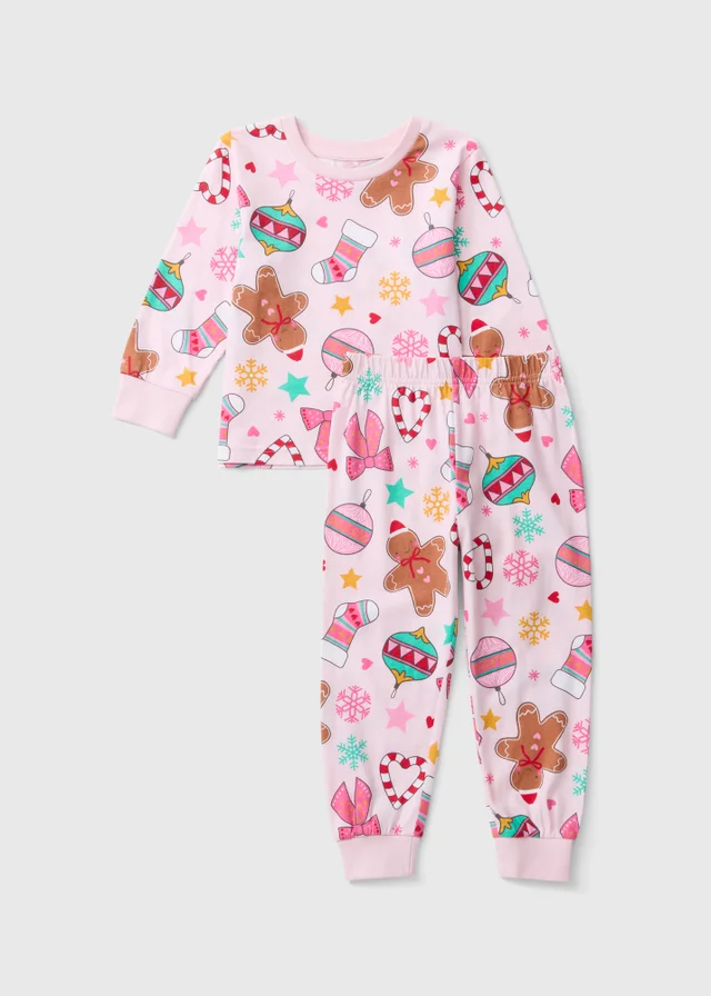 Girls Pink Bauble Print Christmas Pyjamas (1-13yrs)
