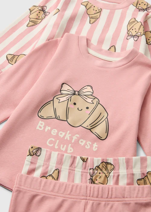 2 Pack Girls Pink Croissant Pyjamas (1-7yrs) - 1-1.5 Yrs Image 2