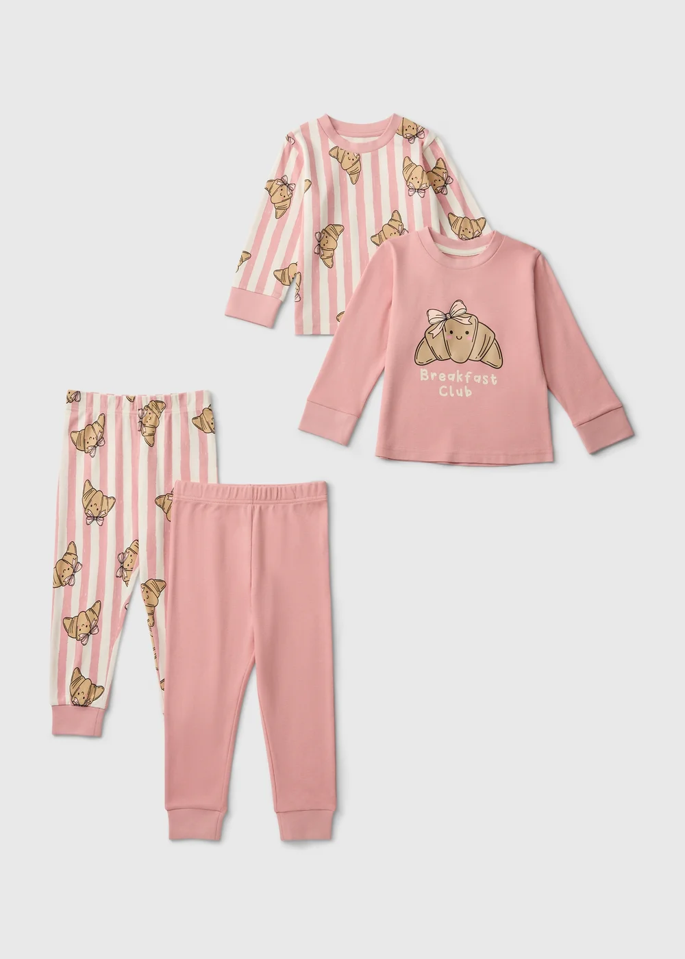 2 Pack Girls Pink Croissant Pyjamas (1-7yrs) - 1-1.5 Yrs Image 1