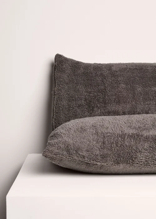 Grey Teddy Fleece Pillowcases - One Size Image 1