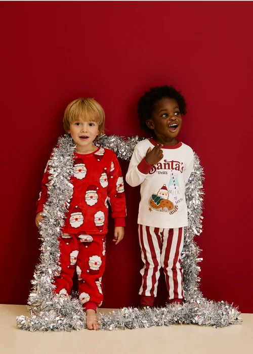 Boys Red Santa Print Fleece Christmas Pyjamas (1-13yrs) - 1-1.5 Yrs Image 2