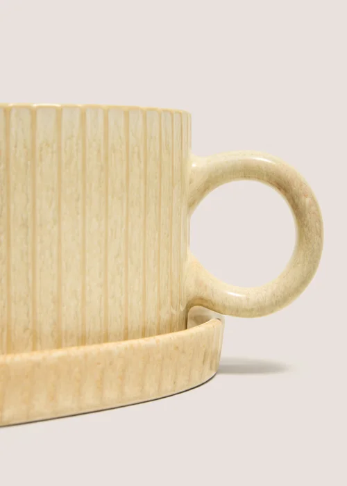 Cream Ribbed Soup Bowl & Plate Image 2