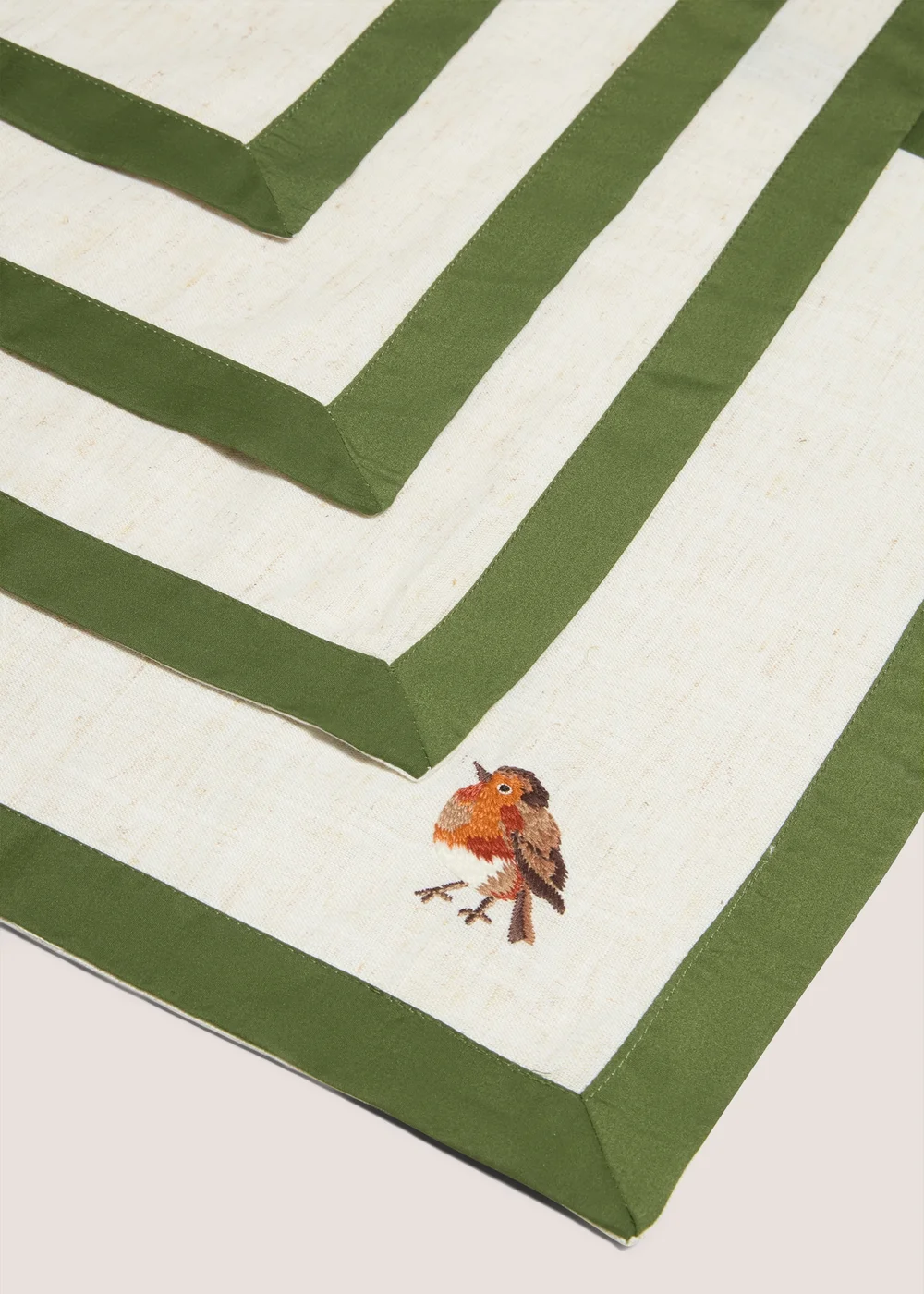 Green Border Robin Embroidered Napkin Set Image 2