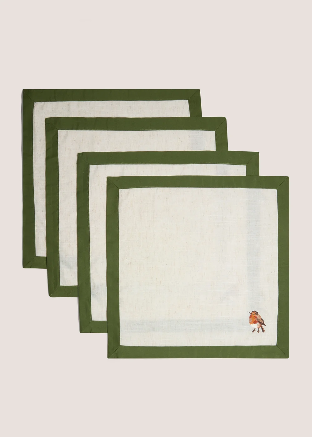 Green Border Robin Embroidered Napkin Set Image 1