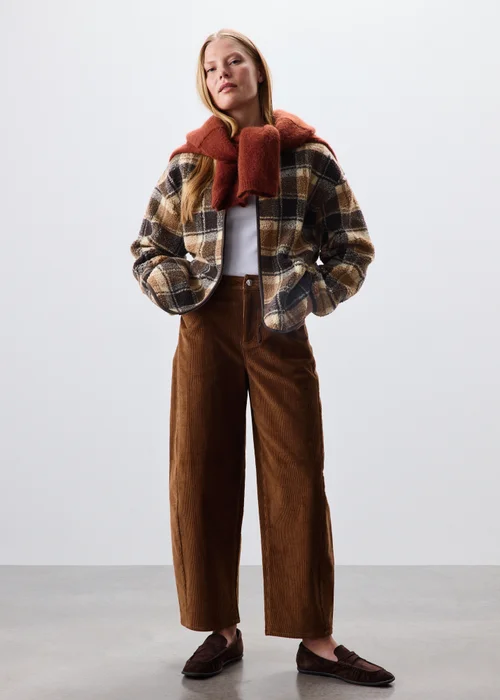 Brown Check Borg Jacket - XS Image 4