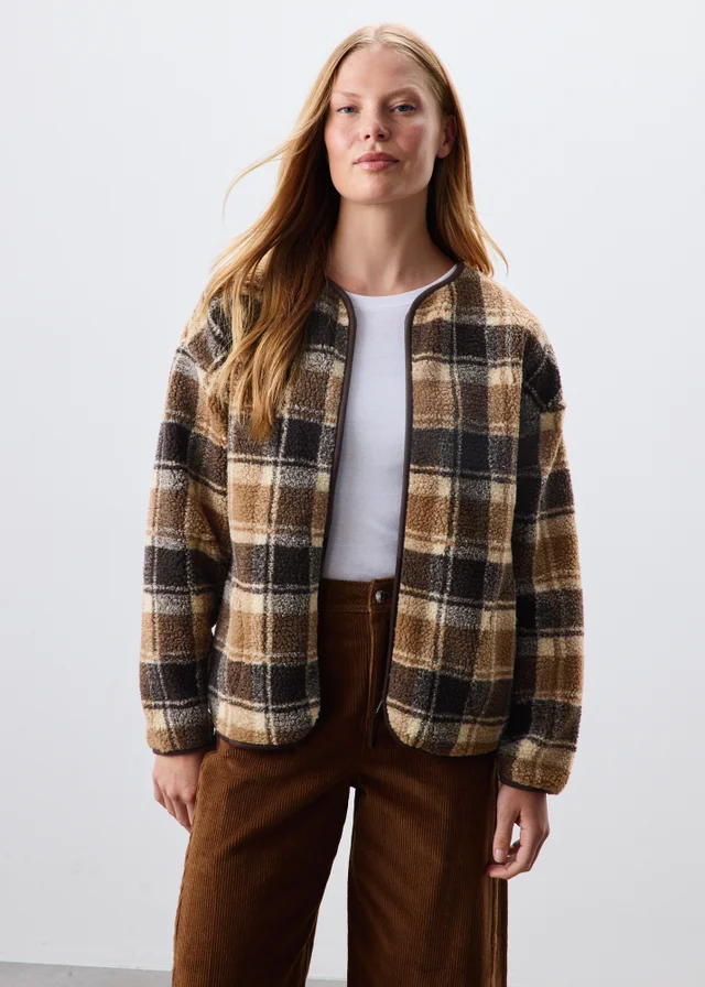 Brown Check Borg Jacket