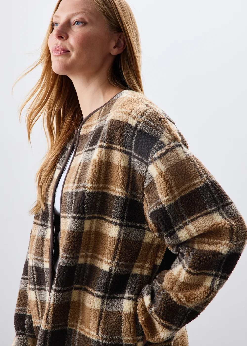 Brown Check Borg Jacket - XS Image 3
