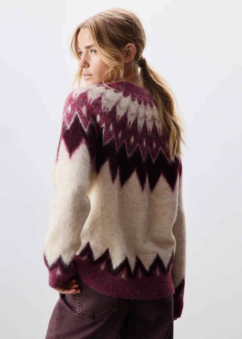 Burgundy Fairisle Knitted Jumper - XS Image 3