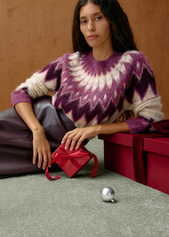 Burgundy Fairisle Knitted Jumper