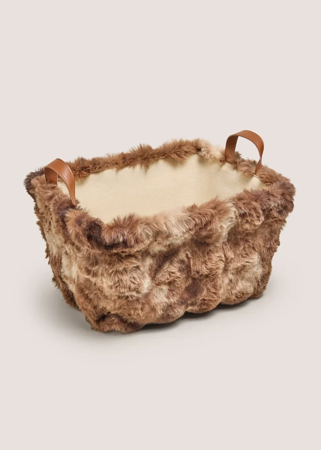 Chocolate Faux Fur Storage Basket
