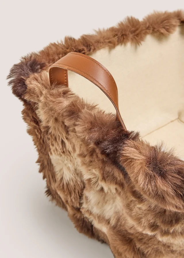 Chocolate Faux Fur Storage Basket