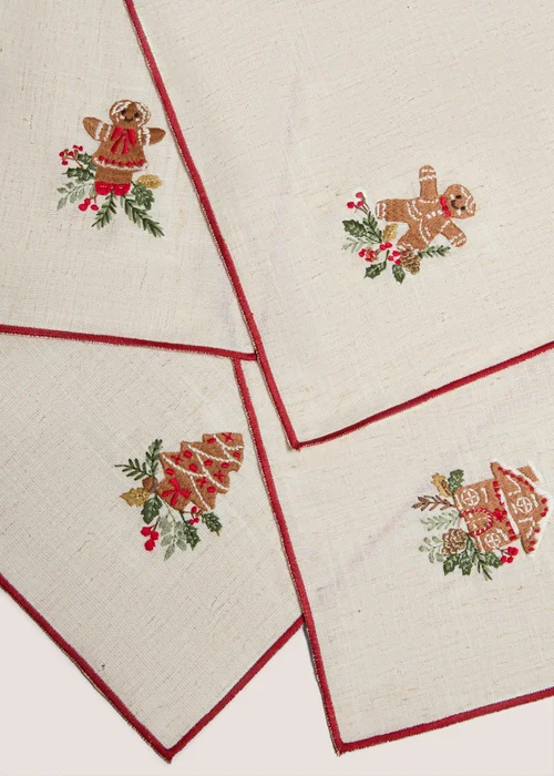 4 Pack Burgundy Embroidered Christmas Napkins Image 2