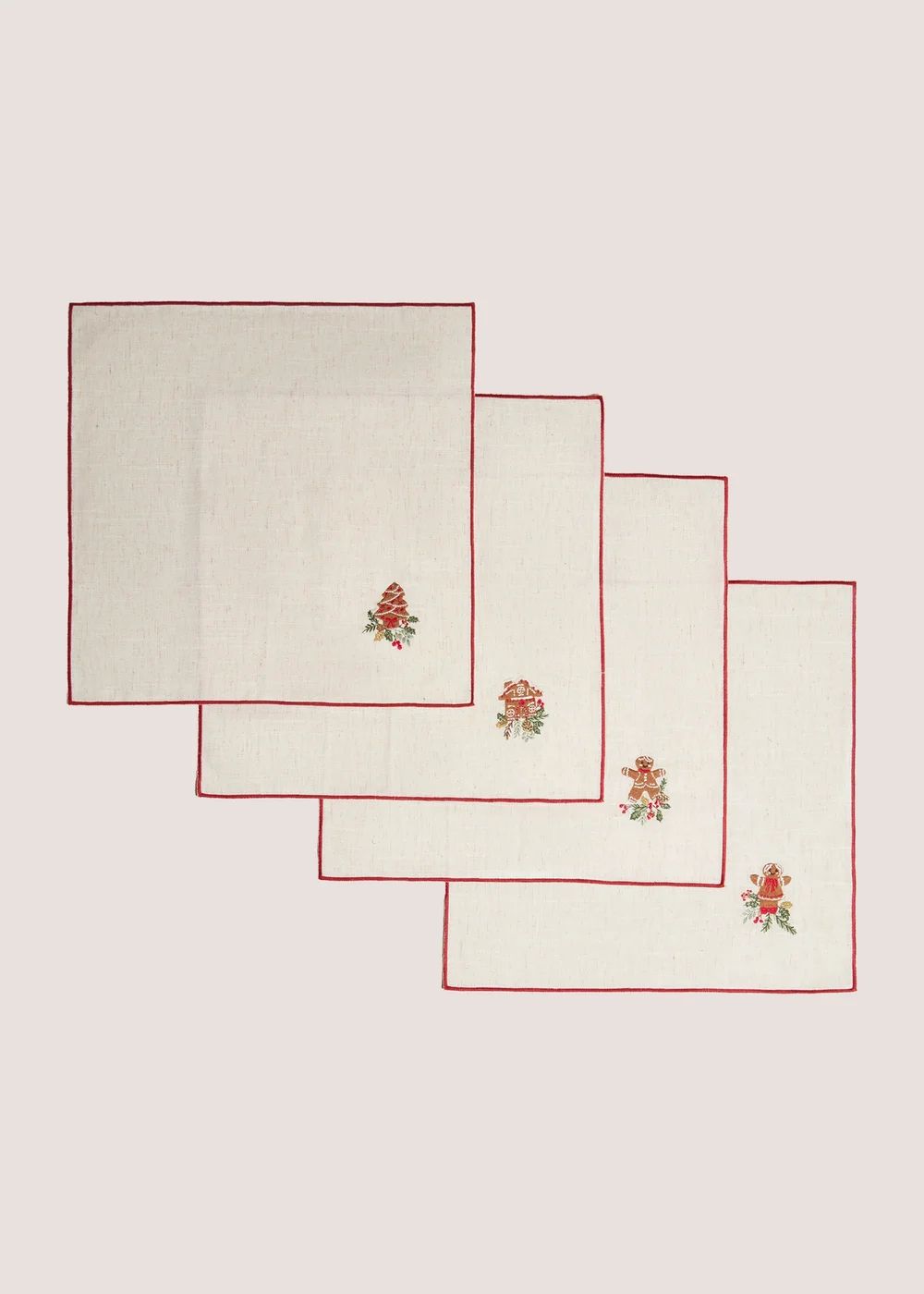 4 Pack Burgundy Embroidered Christmas Napkins Image 1