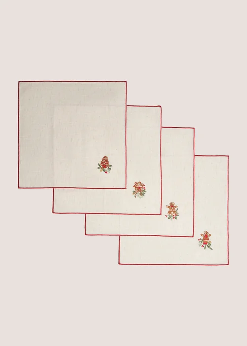 4 Pack Burgundy Embroidered Christmas Napkins Image 1