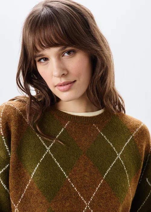 Khaki Argyle Jumper - XS Image 4