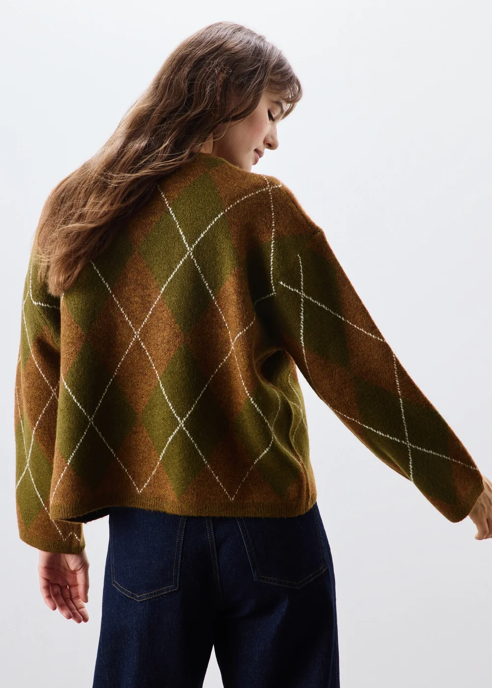 Khaki Argyle Jumper - XS Image 3