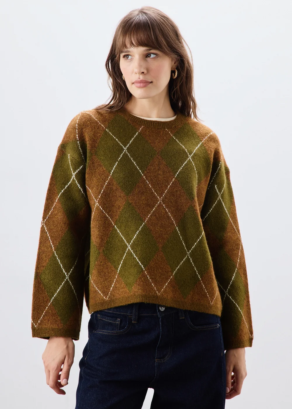 Khaki Argyle Jumper - XS Image 1