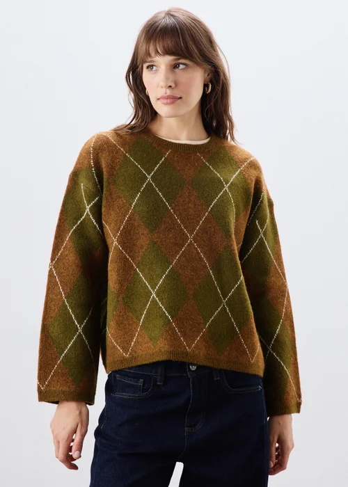 Khaki Argyle Jumper - XS Image 1