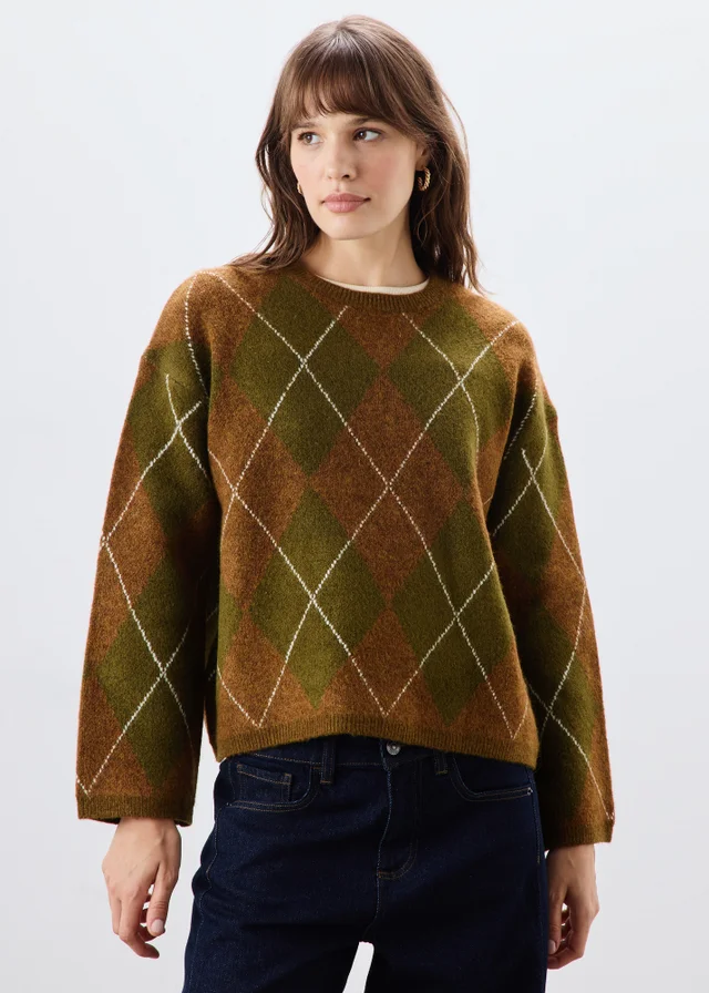 Khaki Argyle Jumper