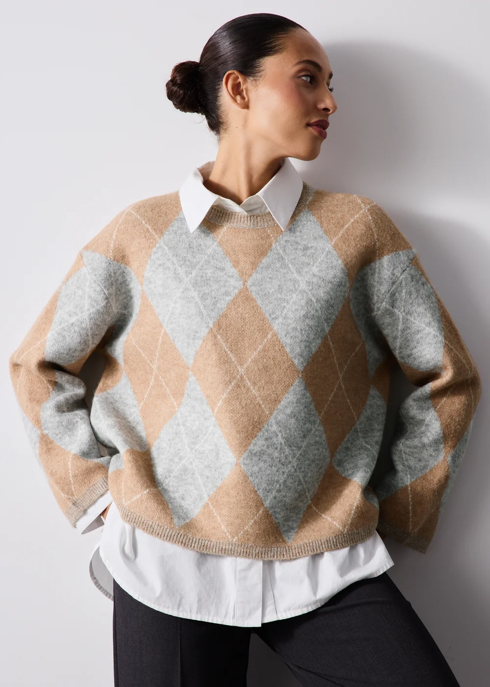 Camel Argyle Jumper - XS Image 1