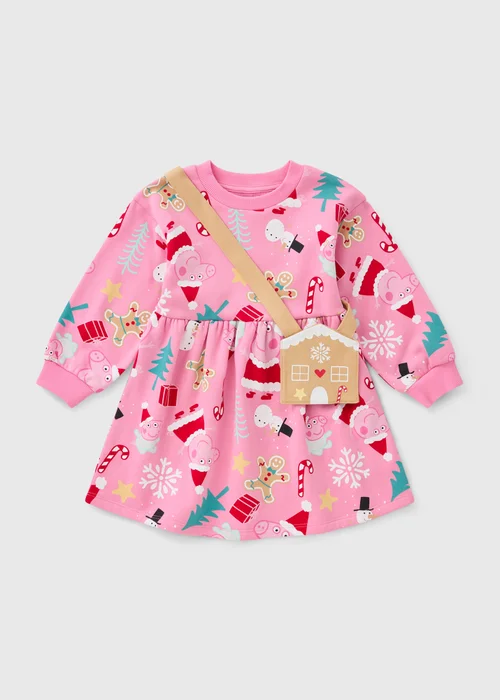 Peppa Pig Kids Pink Christmas Dress & Bag (1-5Yrs) - 1-1.5 Yrs Image 1