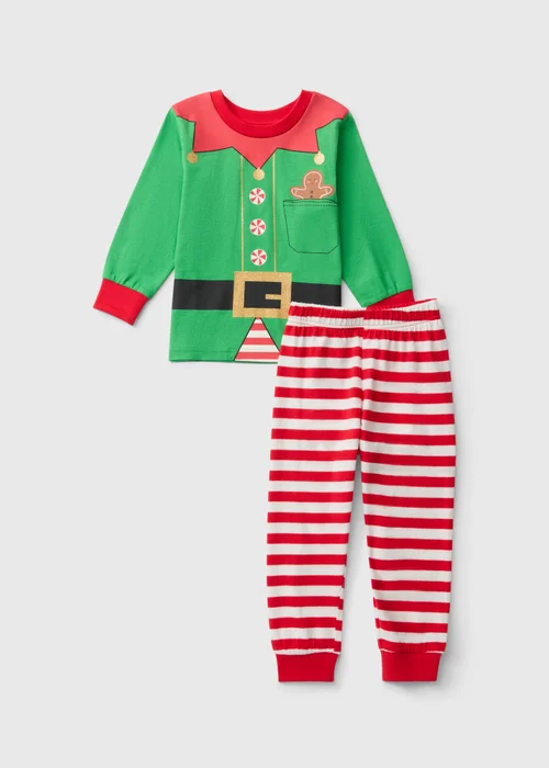 Kids Green Elf Dress Up Christmas Pyjamas (1-7yrs) - 1-1.5 Yrs Image 1