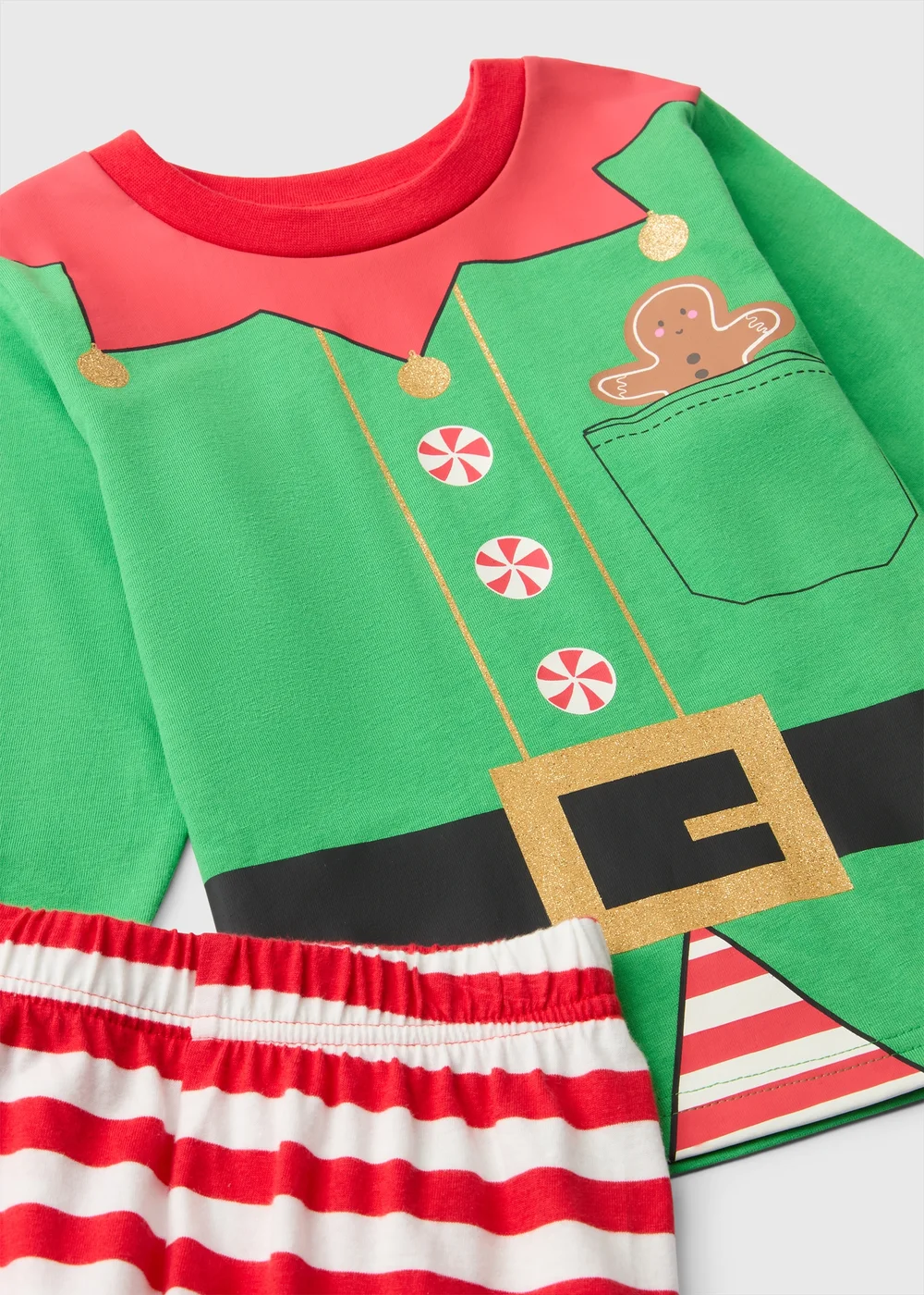 Kids Green Elf Dress Up Christmas Pyjamas (1-7yrs) - 1-1.5 Yrs Image 2