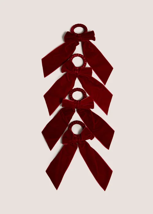4 Pack Red Velvet Bow Napkin Rings Image 1