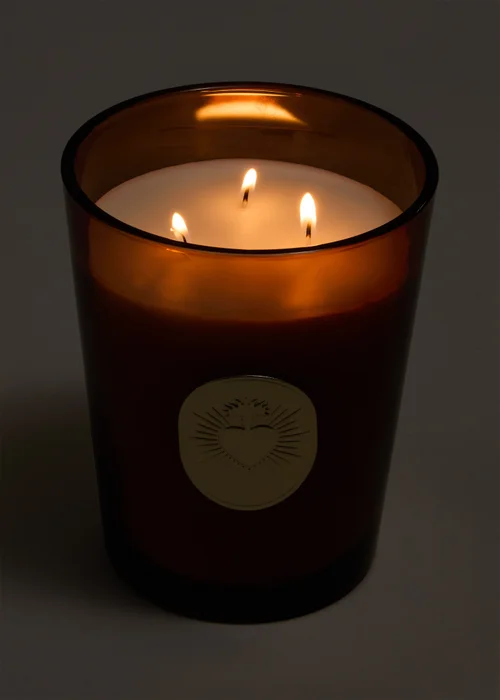 Large Amber Heart Candle Image 2