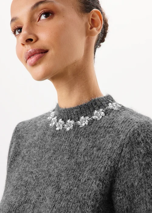 Charcoal Grey Embellished Fluffy Jumper - 8 Image 3