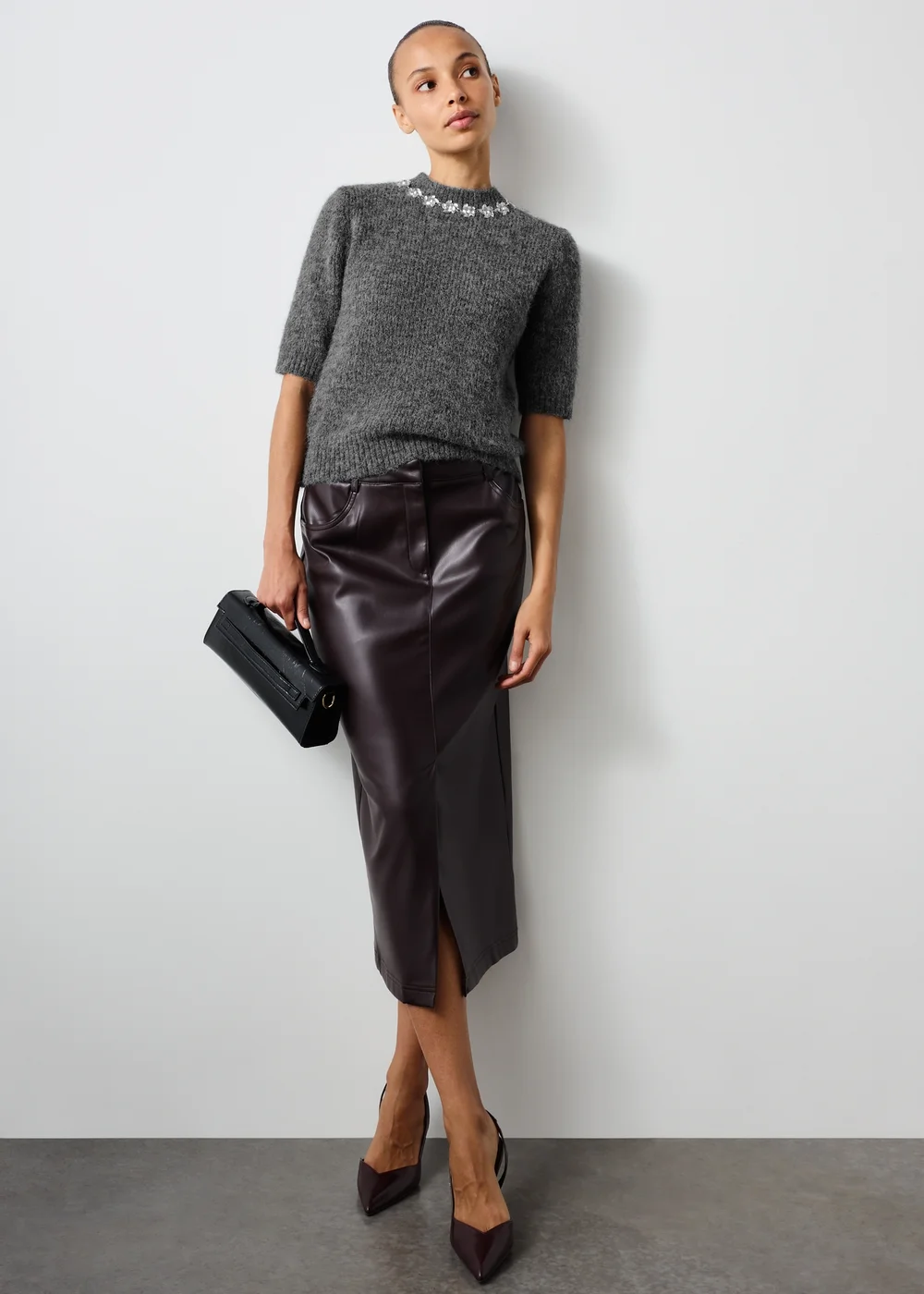 Charcoal Grey Embellished Fluffy Jumper - 8 Image 4