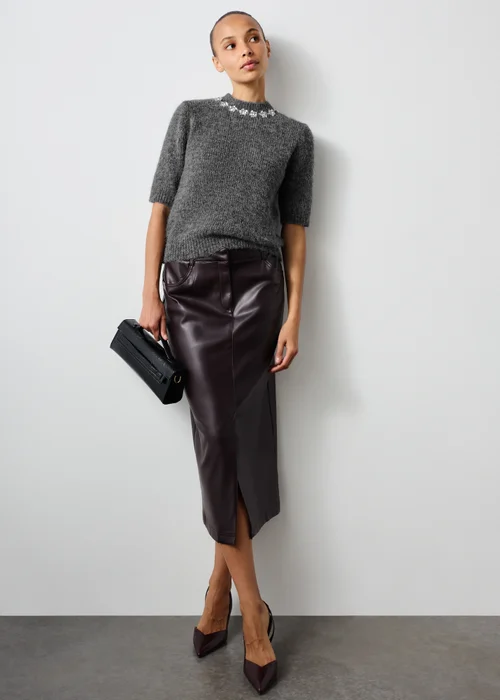 Charcoal Grey Embellished Fluffy Jumper - 8 Image 4