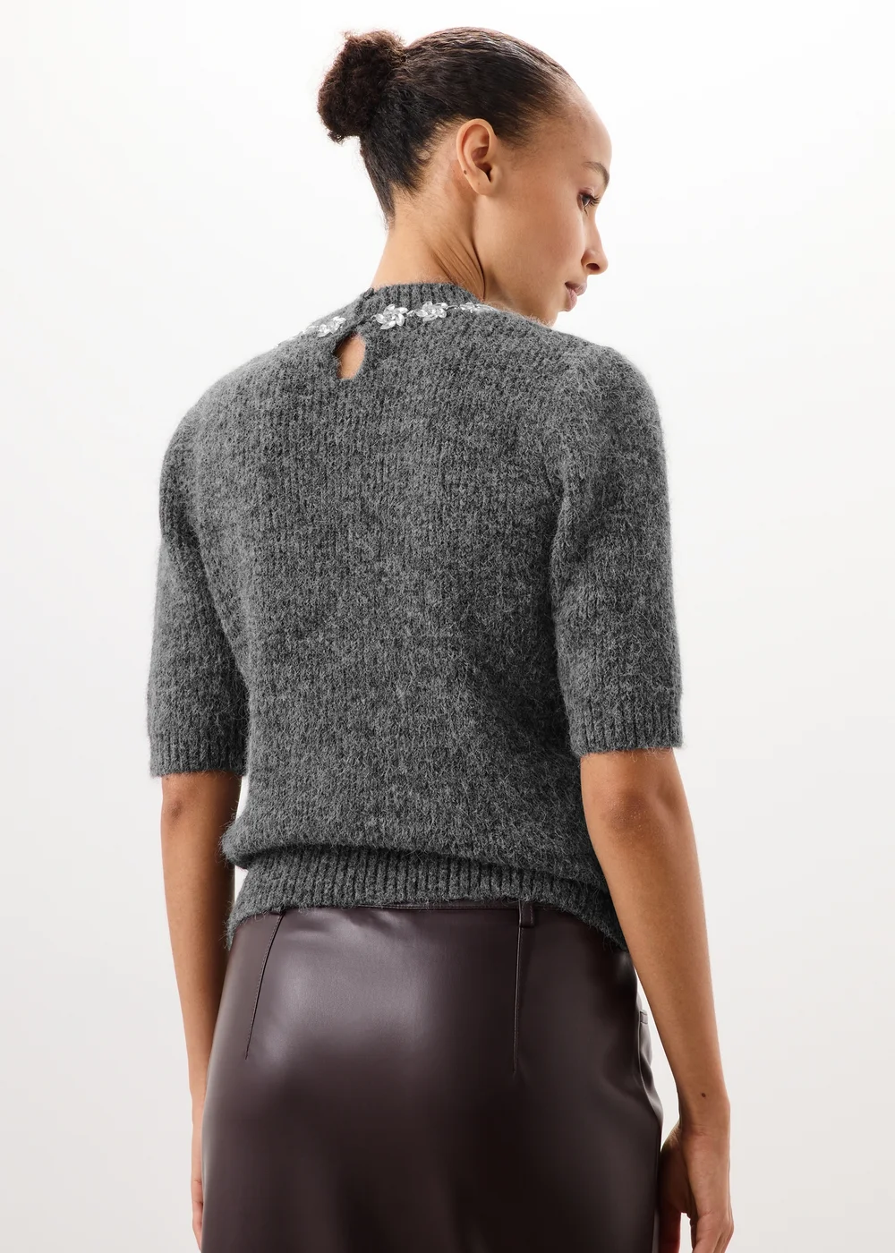 Charcoal Grey Embellished Fluffy Jumper - 8 Image 2