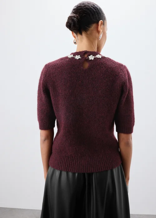 Burgundy Embellished Fluffy Jumper - 8 Image 3