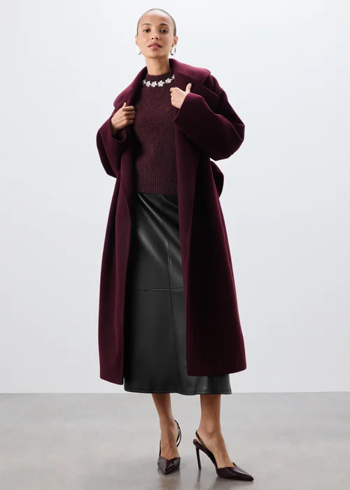 Burgundy Embellished Fluffy Jumper - 8 Image 2