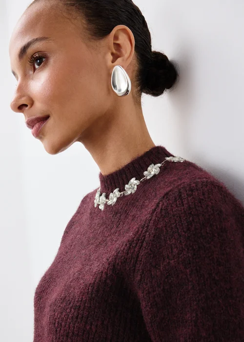 Burgundy Embellished Fluffy Jumper - 8 Image 4