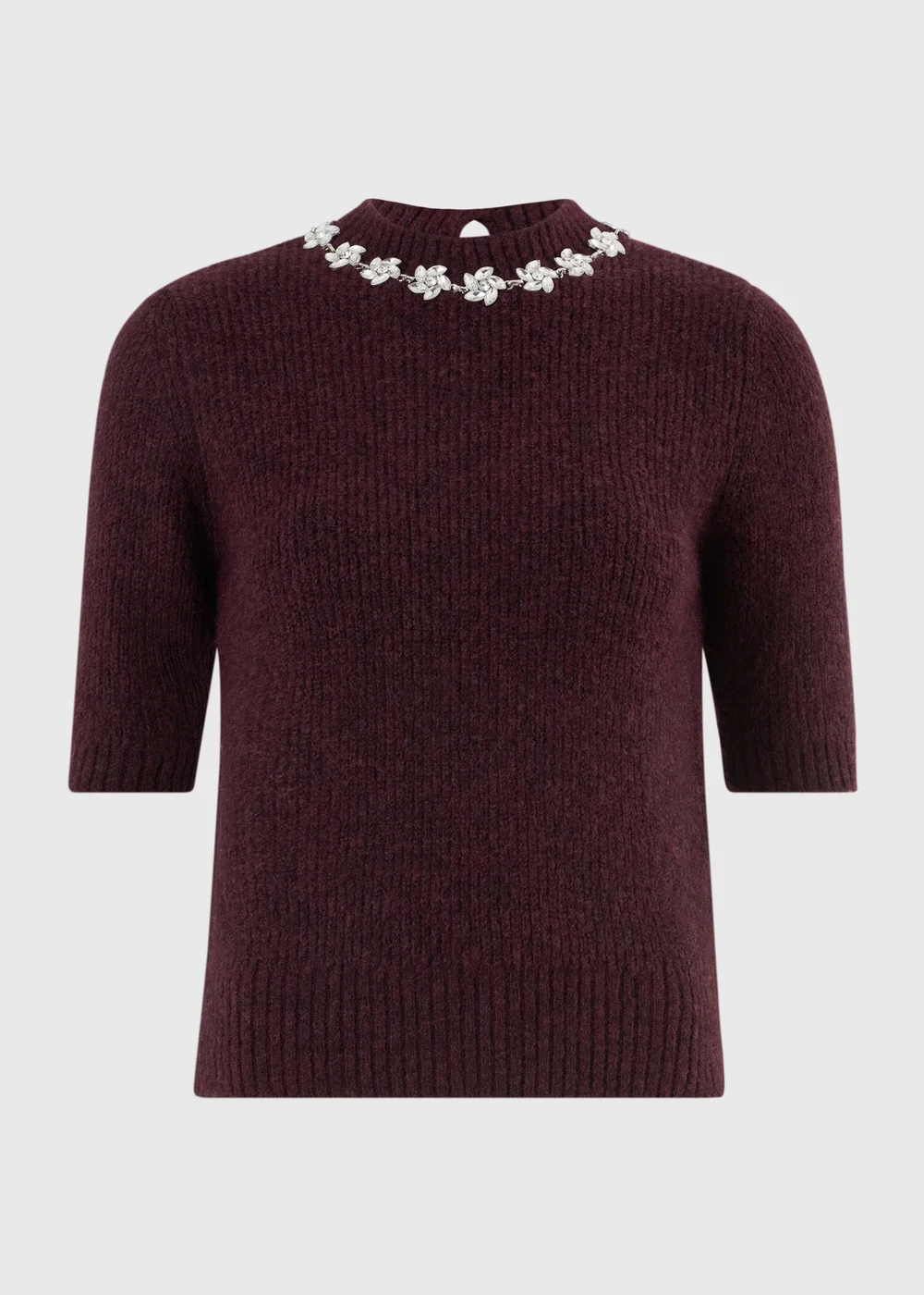 Burgundy Embellished Fluffy Jumper - 8 Image 5