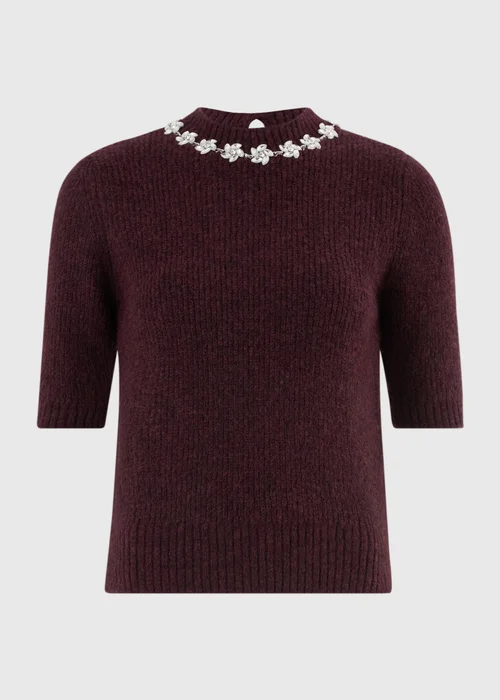 Burgundy Embellished Fluffy Jumper - 8 Image 5