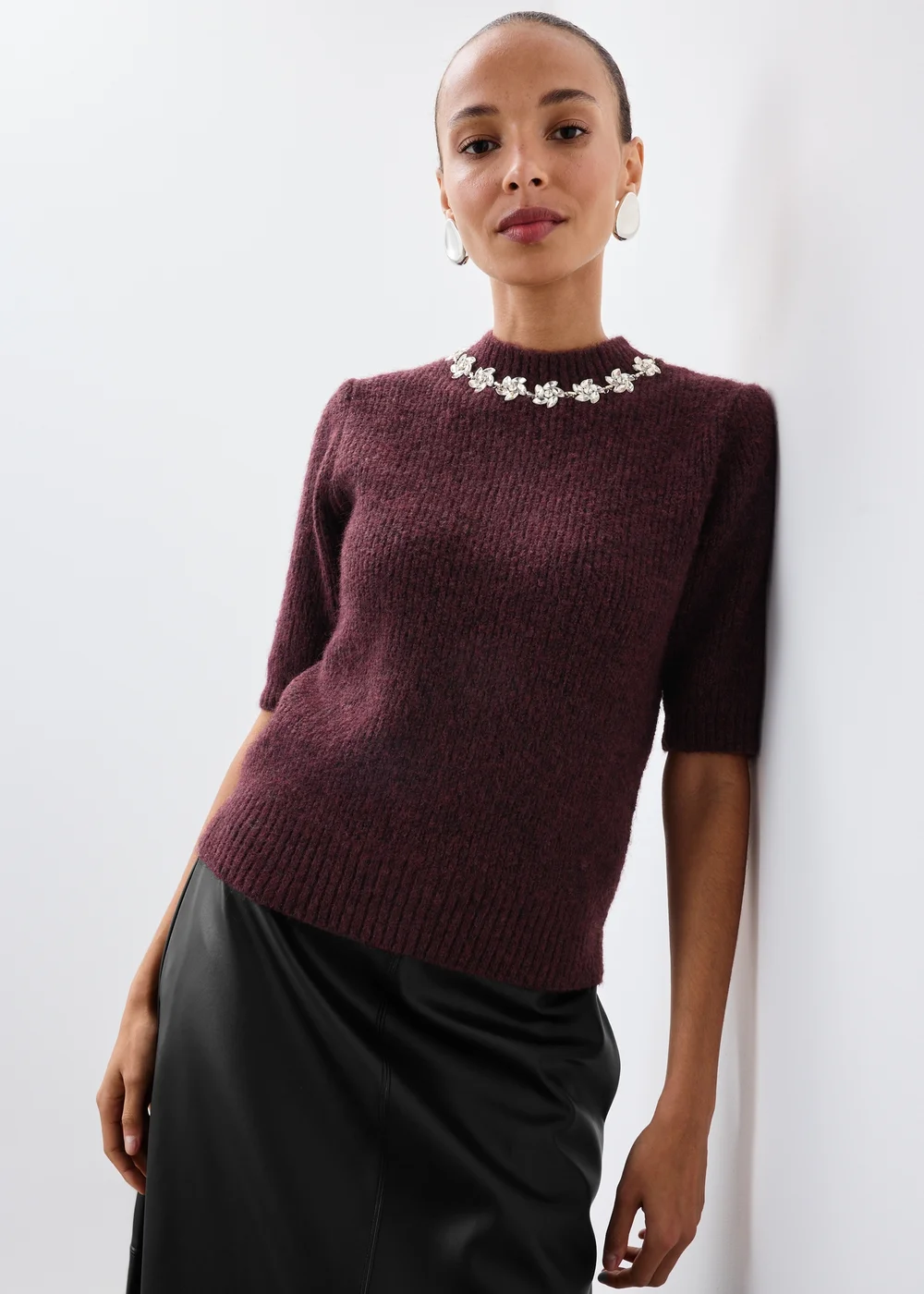 Burgundy Embellished Fluffy Jumper - 8 Image 1