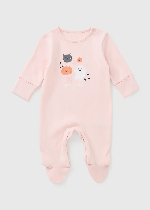 Baby Pink Halloween Peek A Boo Sleepsuit (0-18mths)