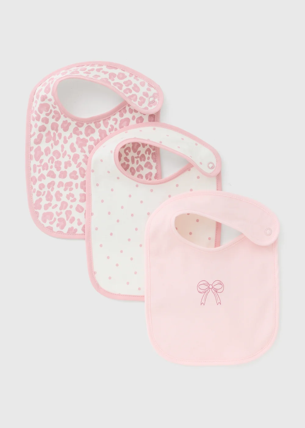 3 Pack Baby Pink Patterned Bibs - One Size Image 1