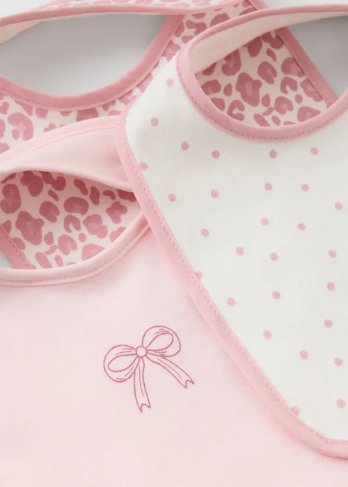 3 Pack Baby Pink Patterned Bibs - One Size Image 2