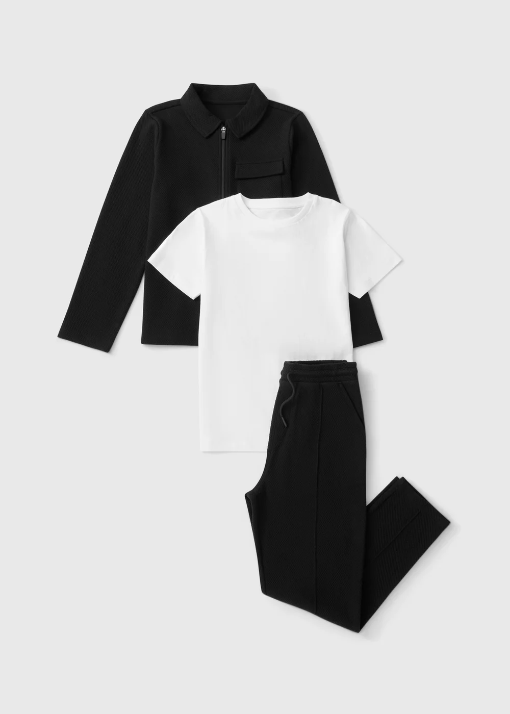 3 Pack Boys Black Smart T-Shirt, Zip Jacket & Jersey Trousers Set (7-15yrs) - 10 Yrs Image 1