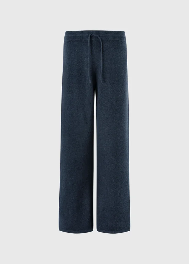 Navy Knitted Wide Leg Trousers