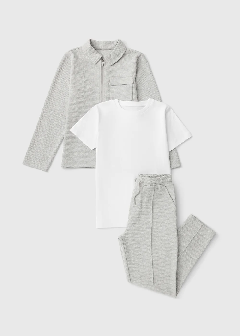 3 Pack Boys Grey Smart T-Shirt, Zip Jacket & Jersey Trousers Set (7-15yrs) - 7 Yrs Image 1
