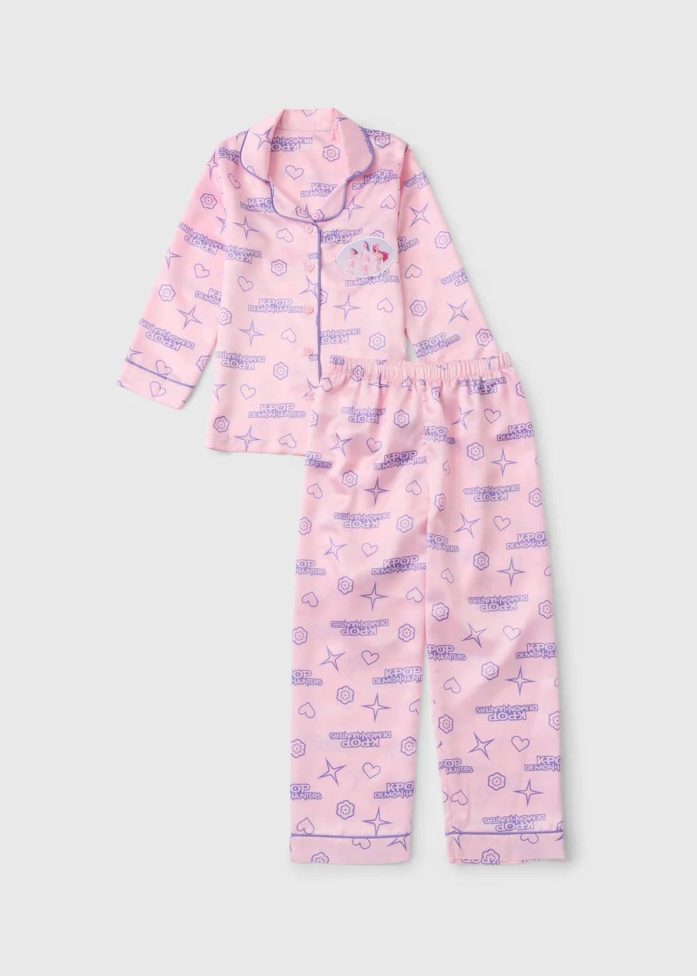 Girls Pink K-Pop Demon Hunters Satin Pyjamas (6-13 yrs) - 6 Yrs Image 1